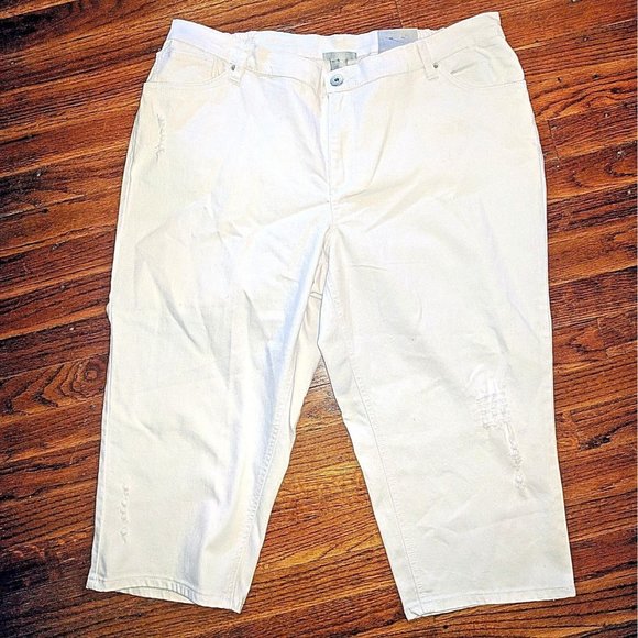 Catherines Womens Capris Plus Size 20W White Cotton Blend Factory Distre… - Picture 1 of 6